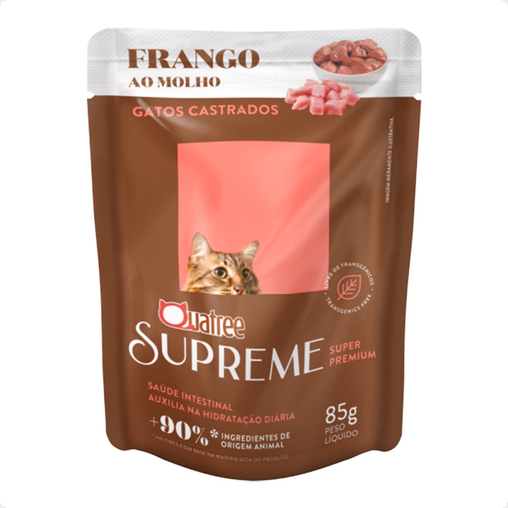 Quatree Supreme Sachê Gatos Castrados Frango ao Molho - 85 g - Pets