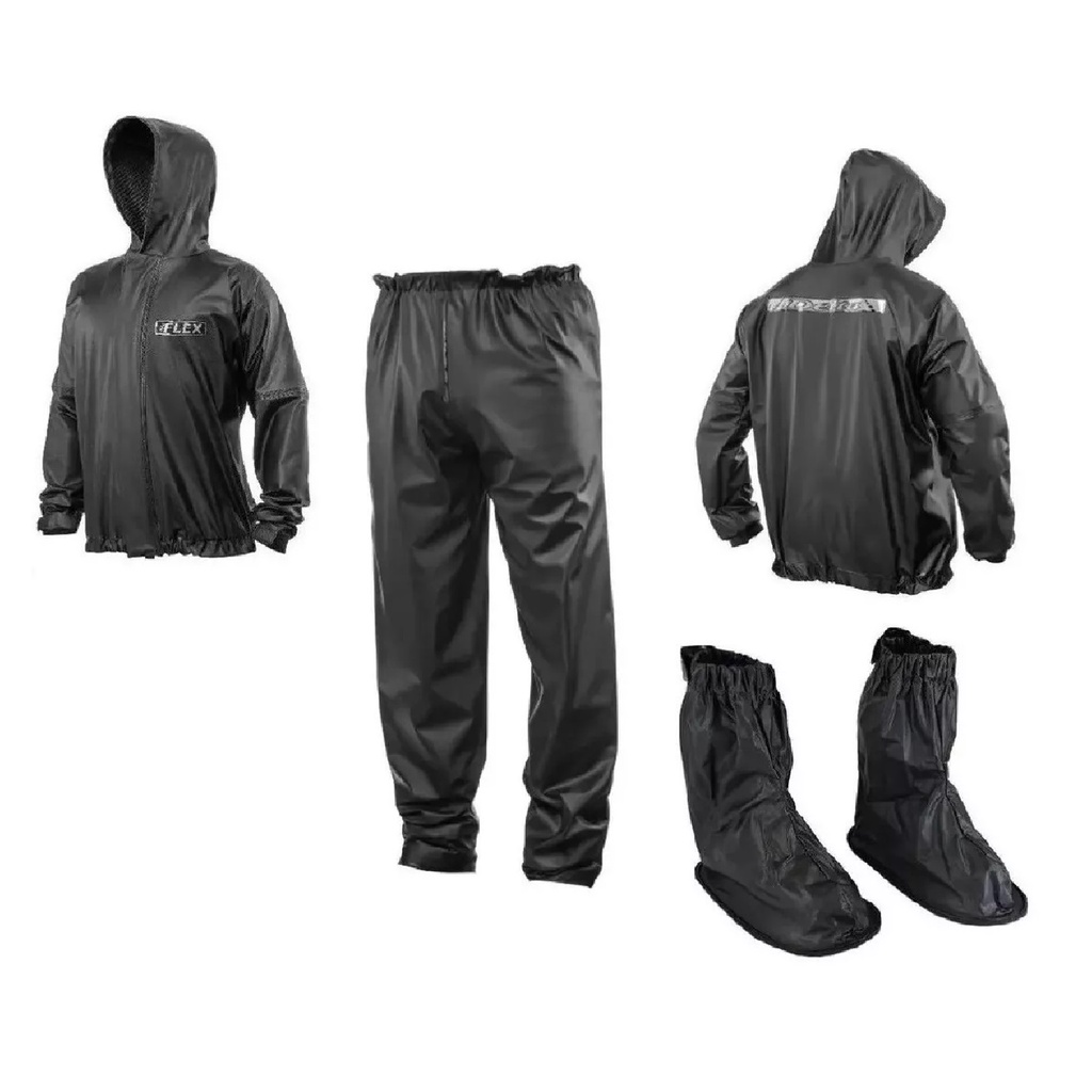 Kit Capa Chuva Delta Capuz + Polaina Galocha Roupa Chuva Vestimenta Vestuário Jaqueta Calça Delta Pvc Preta