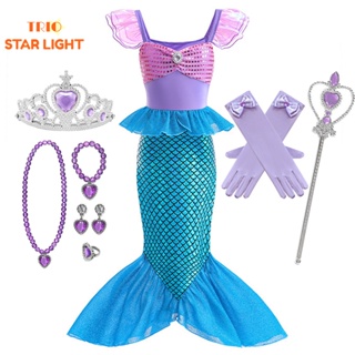 Fantasia Sereia Kid Meninas Festa De Aniversário Vestido Cartoon Ariel Princesa Cosplay em Oferta na Shopee