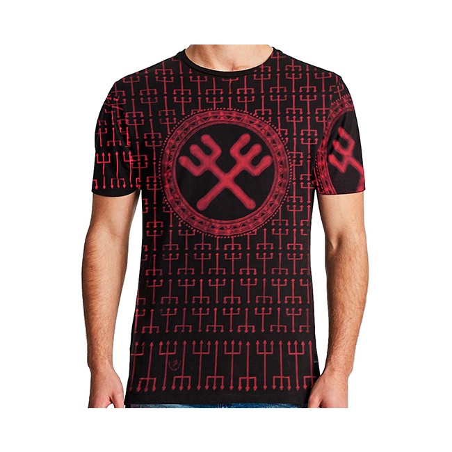 Camiseta Exu Preto e Vermelho Estampa Unissex Malha Mista