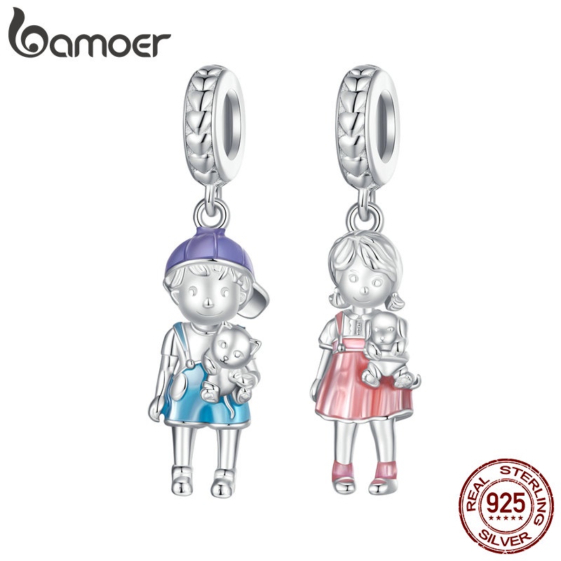 Bamoer 925 Sterling Casal De Prata E Acessórios De Contas Infantis Para Bracelect DIY Pendant em Oferta na Shopee