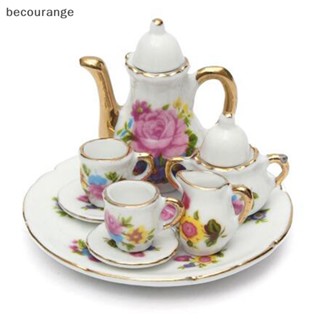 [becourange] 8Pcs 1 : 12 Dollhouse Miniatura De Chá De Porcelana Conjunto Prato [BR]