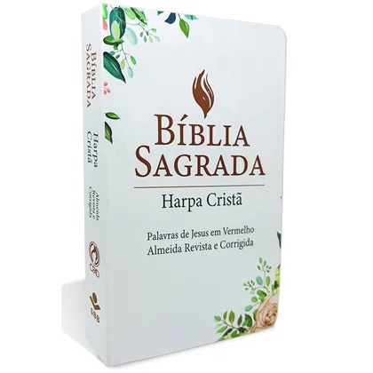 Bíblia Sagrada | ARC | Letra Grande | Harpa Cristã | Capa Luxo Floral Branca