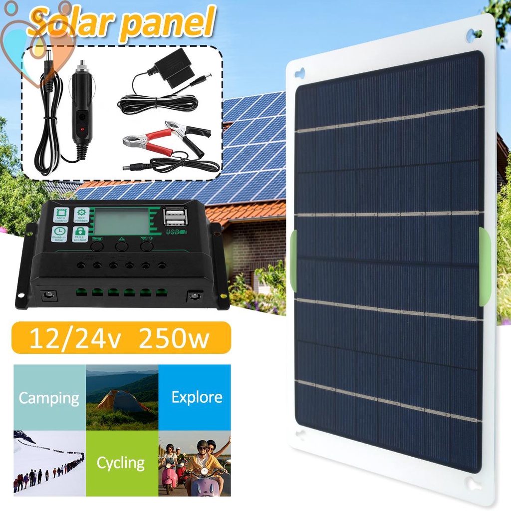 Painel Solar De 250W Carregador Célula 12V/24V Kit De Portátil Com Controlador IP65 À Prova D'água SHOPTKC3774