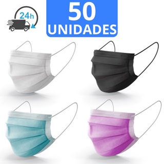 Máscara Descartável 50 Unidades TNT Tripla Proteção Com Clip Nasal Caixa Facial Cirúrgica Branca Preta Rosa em Oferta na Shopee