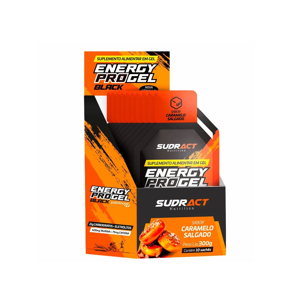 Energy Pro Gel Black Sudract Display c/ 10 sachês de 30g cada - Gel Intra treino