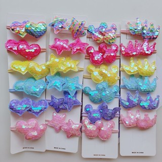 12PCS Lindo Lantejoulas Coloridas Coração Estrela Coroa Meninas Faixas De Cabelo Elásticas Acessórios Crianças Laços Baby Headwear