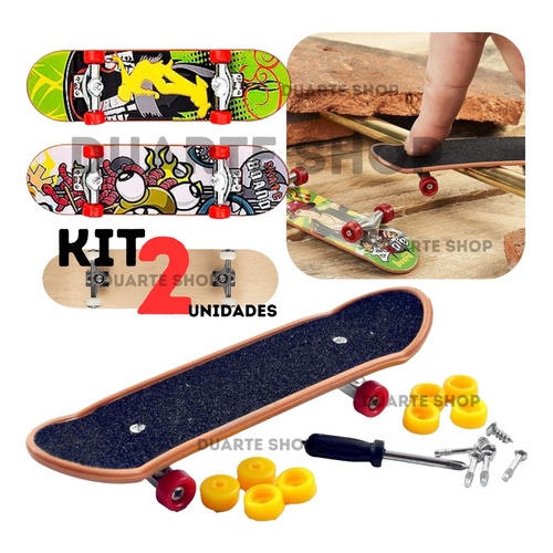 Mega Kit 2 Unidades Skate De Dedo Com Lixa Fingerboard Top Cores Sortidas Brinquedos Divertido