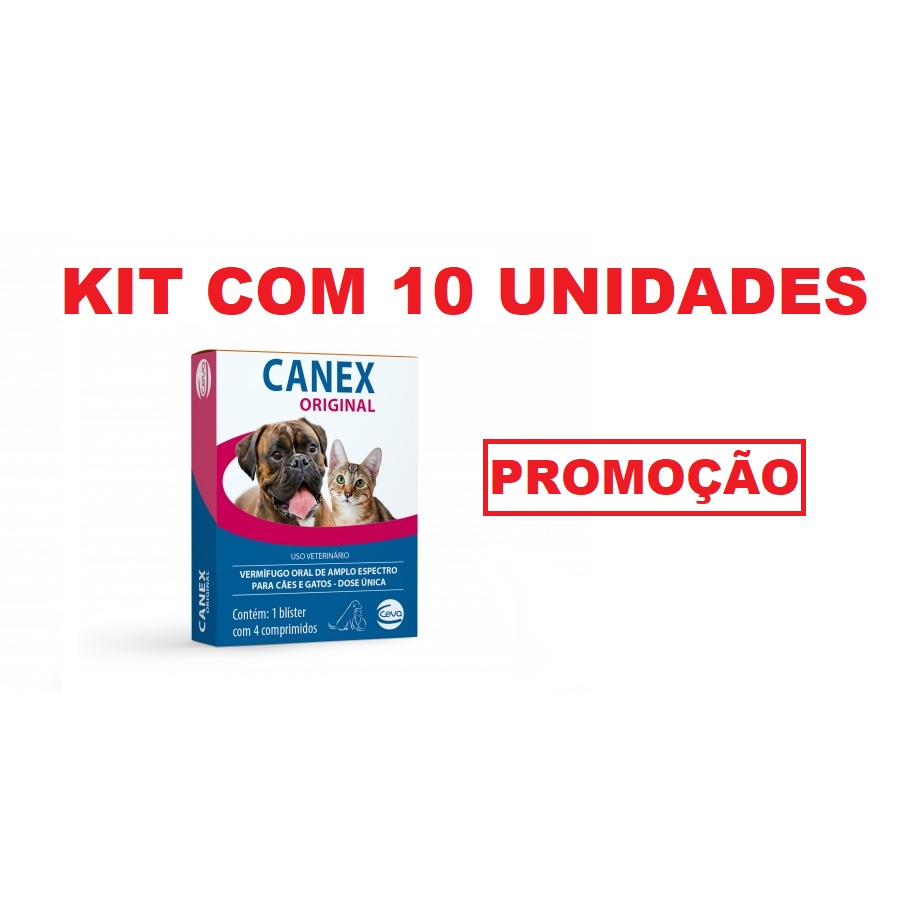 Kit 10 Unidades Vermífugo Para Cães e Gatos Canex Original (1 Blister com 4 Comprimidos).