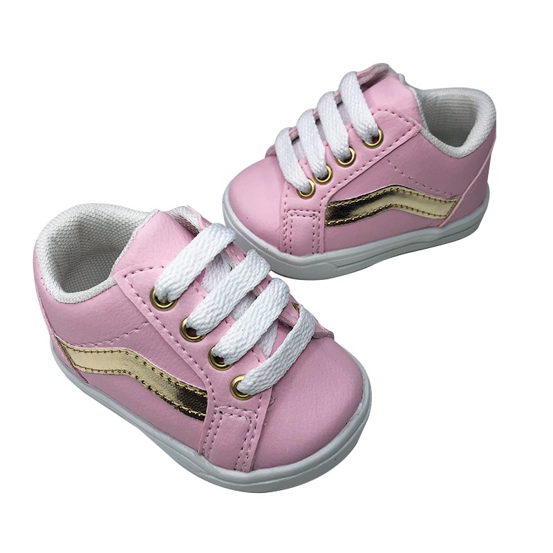 Tênis Para Bebe Menina Calçados Bota Infantil Sapatinhos Sandalia Tenis Rosa Com Listra Dourada Vns