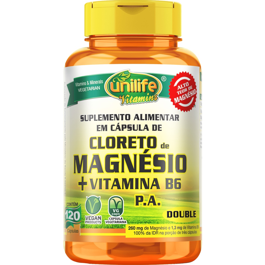 Cloreto De Magnésio C/ Vit B6 120 Cápsulas 800mg - Unilife