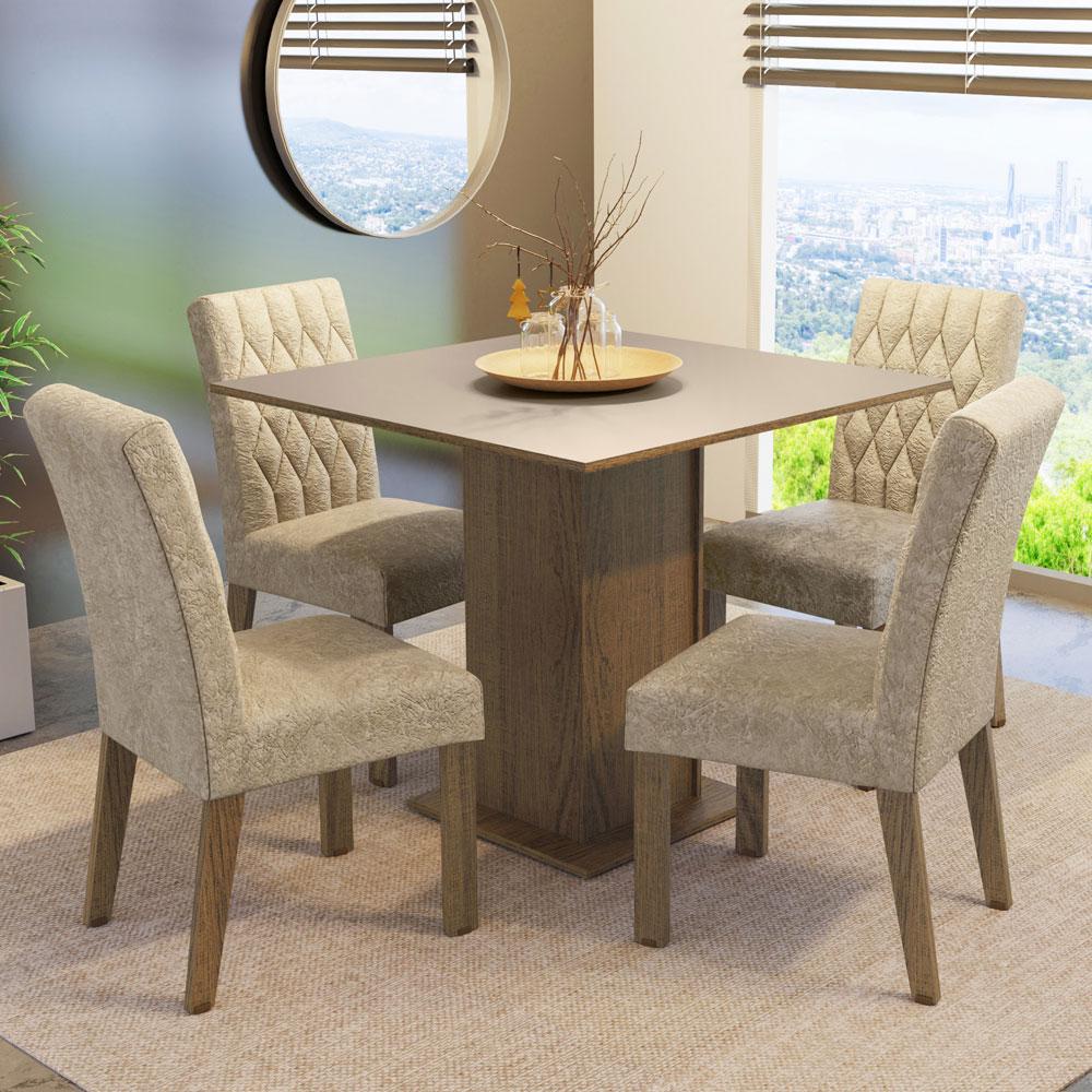 Conjunto Sala de Jantar Mesa Tampo de Madeira 4 Cadeiras Rustic/Crema/Imperial Livia Madesa - Home & Living