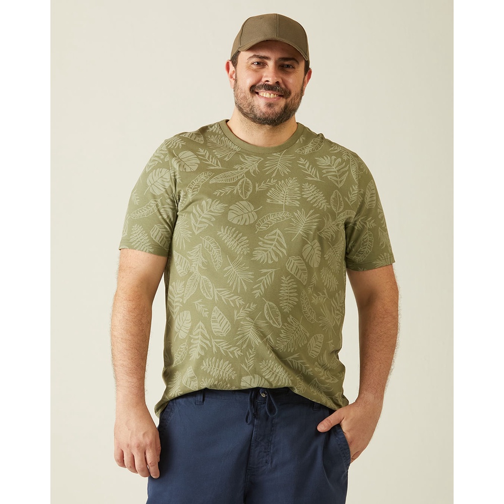 Camiseta Masculina Plus Size Folhagem Decote Redondo Meia Malha em Oferta na Shopee
