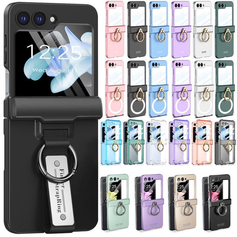 [Para Samsung Galaxy Z Flip 5 Caixa Telefônica Com Tampa Flip5 Dobradiça Anel ZFlip5 Suporte 5 Caixas De silicone Transparente