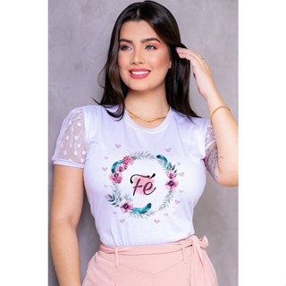 Tshirts de luxo com manga no tule - Fe e Flores