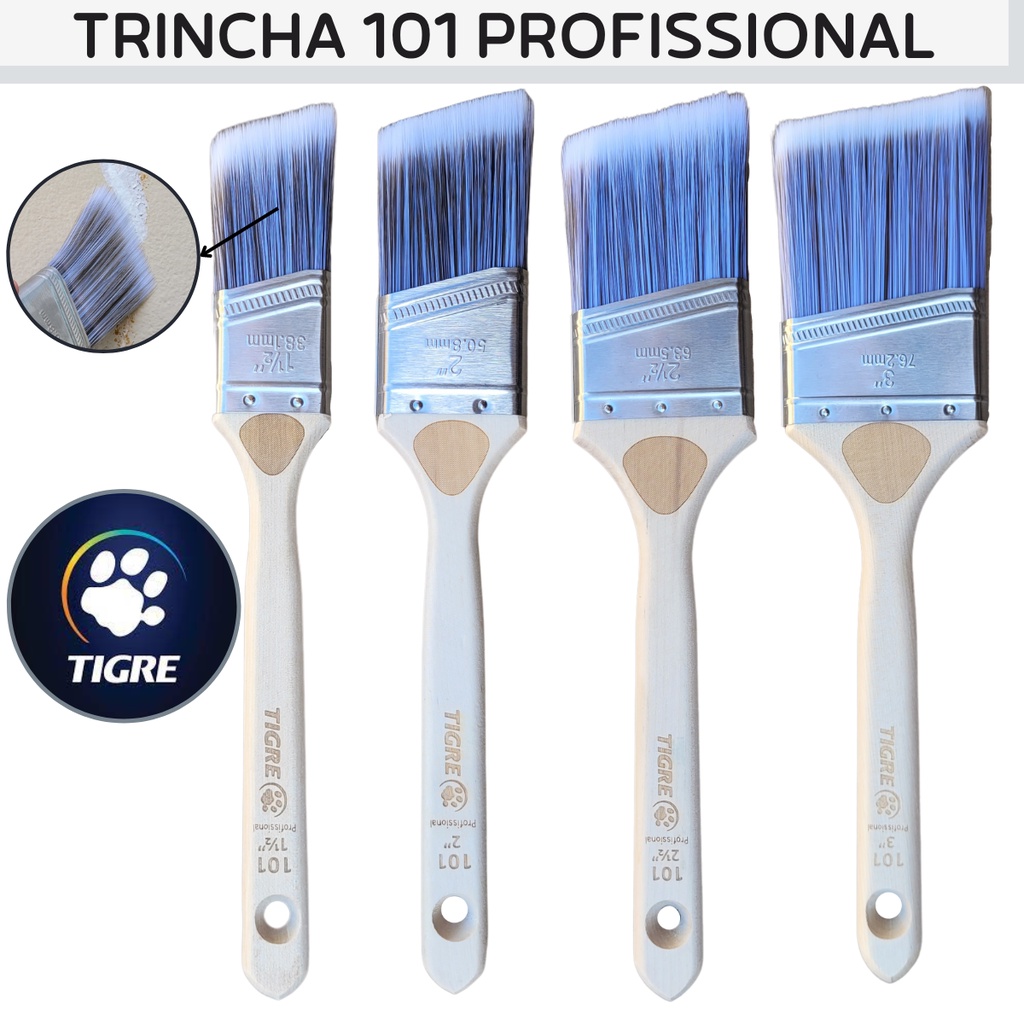 Pincel de Pintura Trincha Angular Profissional Tigre 1.1/2", 2", 2.1/2" ou 3" P/Recorte Com Precisão em Oferta na Shopee
