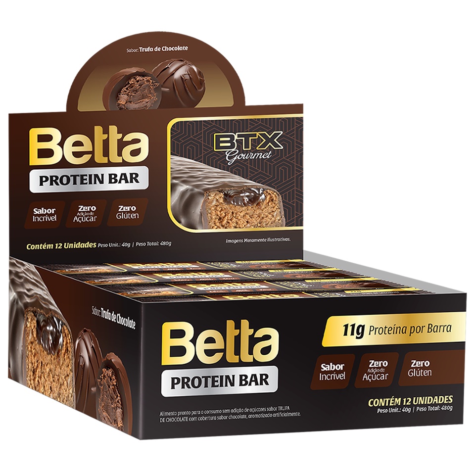 Barra De Proteína Betta Protein Bar 40G Btx Gourmet Caixa 12 un - Zero adição açúcar 11g Proteína