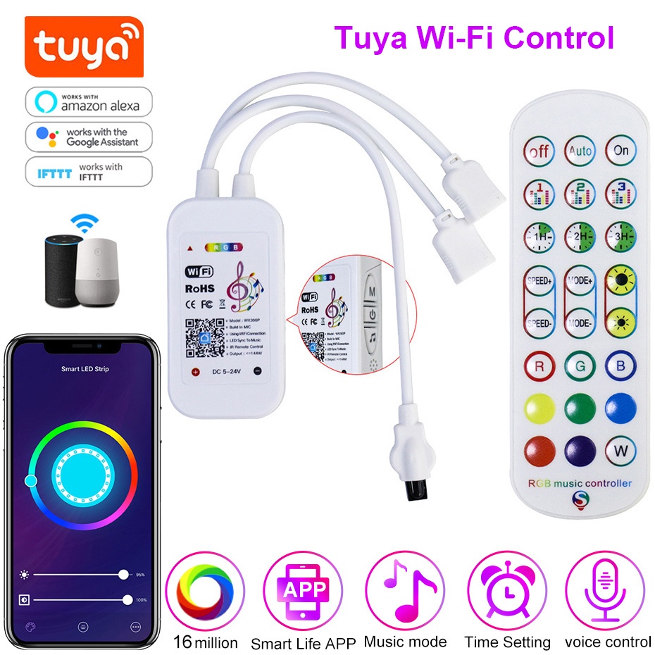 Controlador Led DC5V-24V 4Pin RGB Dimmer 12V Strip Neon Light Controle De Sincronização De Música Tuya WIFI Inteligente/