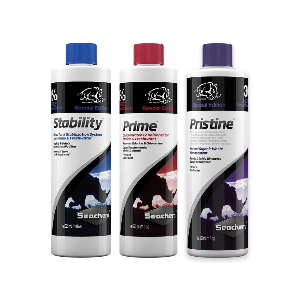 Kit Seachem Stability Prime Pristine Água Aquários 325ml