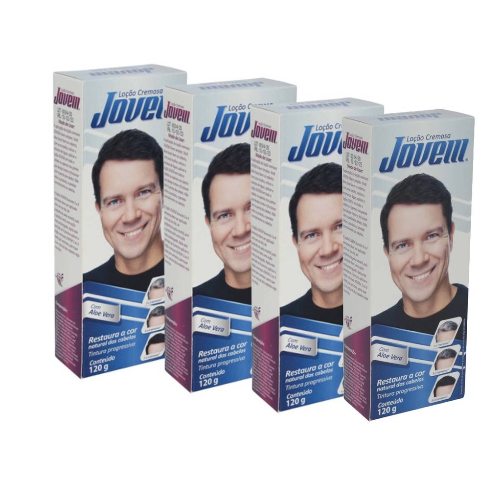 Loção Jovem Cremosa Escurecedora Cabelo Unisex Kit Com 4Un.