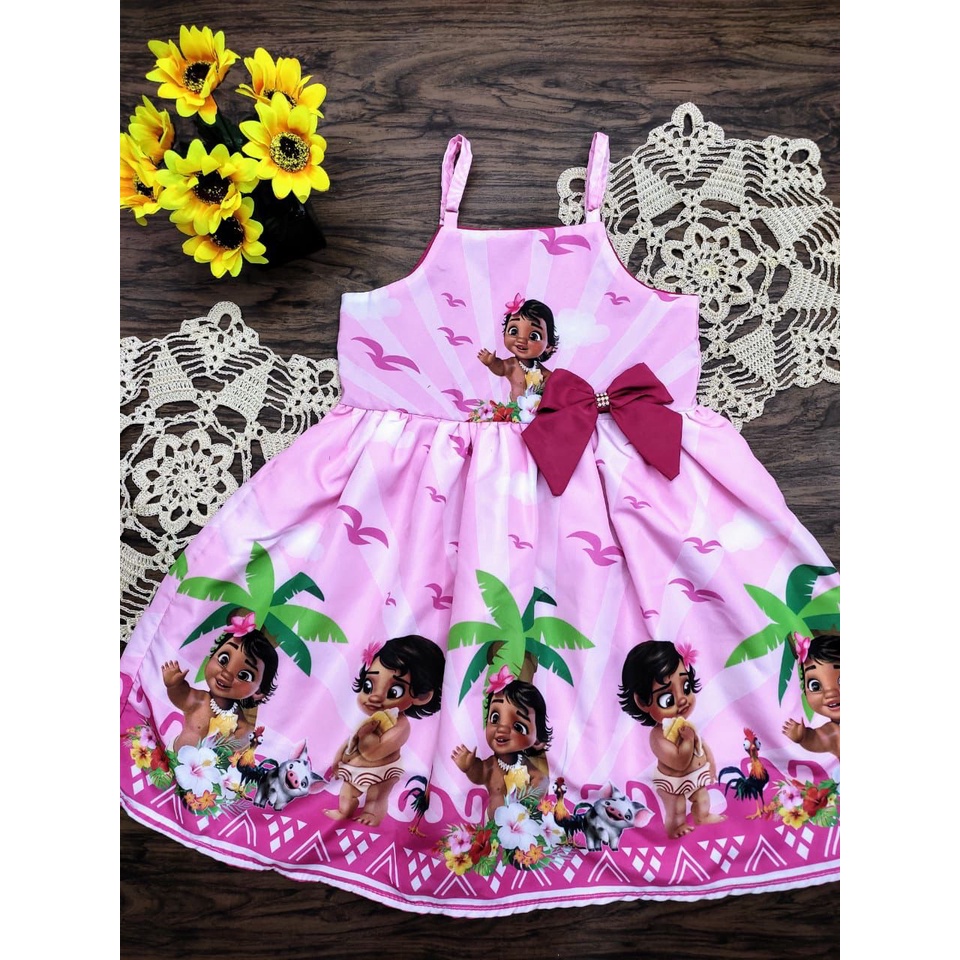 Vestido Infantil Alcinha Moana Baby Tematico Festa Aniversario em Oferta na Shopee