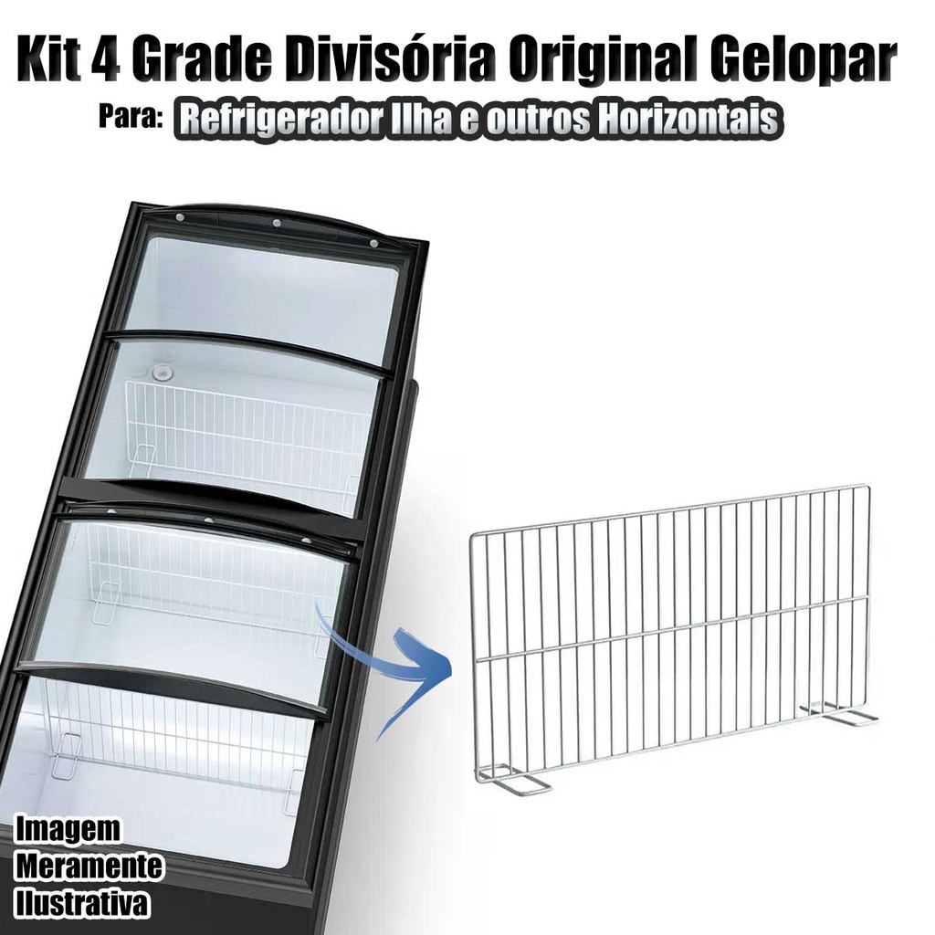 4 Grade Divisória Organizadora 62,3x32 Original Gelopar para equipamento: Refrigerador Ilhas e outros Horizontais