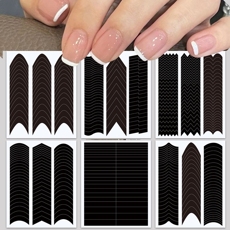 6 Folhas De Manicure Francesa Preta Strip Art Forma De Ponta De Unhas Fringe Guias Sticker Linha DIY Dicas De Decoração