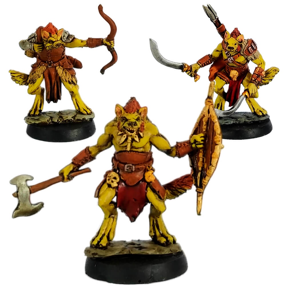 Miniatura RPG Gnolls Pintada Monstro Minions Guerreiro Ranger Arqueiro Metal D&D Dungeons and Dragons Pathfinder