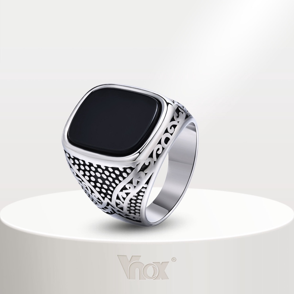 Vnox Fashion Men's Agate Stone Ring , Anel De Pedra De Ágata Masculina De Aço Inoxidável Sólido Vidro Quadrado Com Logotipo De Metal Jóias Masculinas - Fashion Accessories