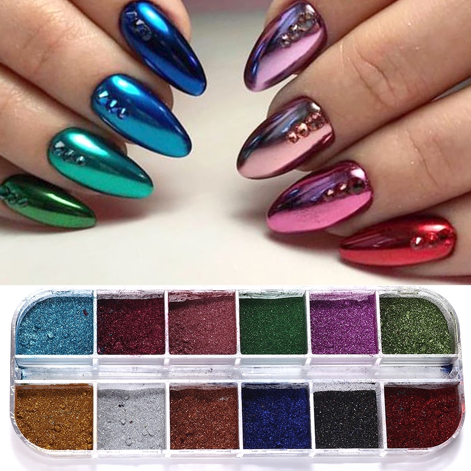 12 Cores Pigmento Em Pó Metálico Holográfico Espelho Metal Esfregão Fino Sobre De Unhas Glitter UV Gel Polidor Decoração em Oferta na Shopee