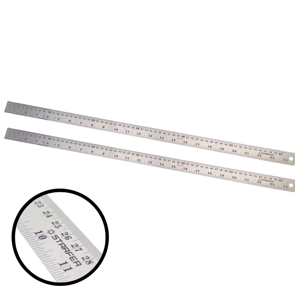 Kit 2 Régua Aço Inox 60cm 24 Polegadas Medição Desenho Projeto - Starfer