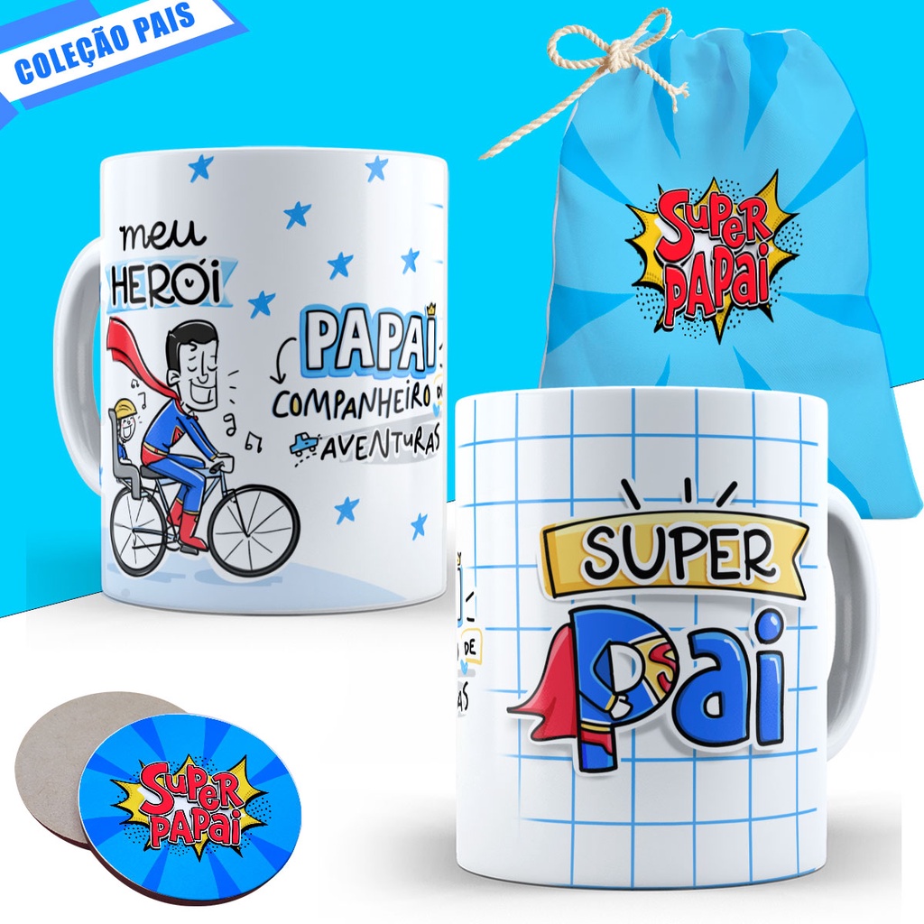 Dia dos Pais Personalizado Caneca Lembrancinha Presente Pai Padrasto Avô Avo Porcelana Cesta Porta Copo e Saquinho