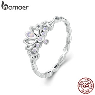 BAMOER 925 Sterling Silver Lotus Flower Ring Jóias De Moda Para Mulheres