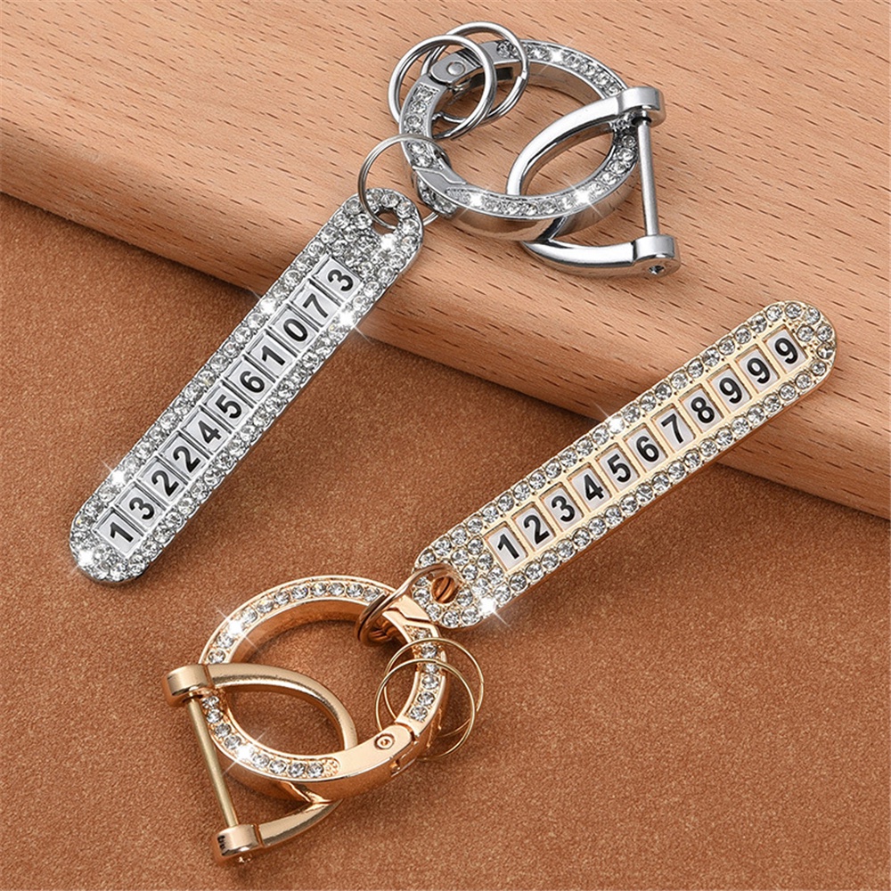 Chaveiro 1pc Número De Telefone Tag De Luxo Rhinestone Anti-Perda Metal Mulher Homem Fivela Porta-Chaves Jóias Presentes
