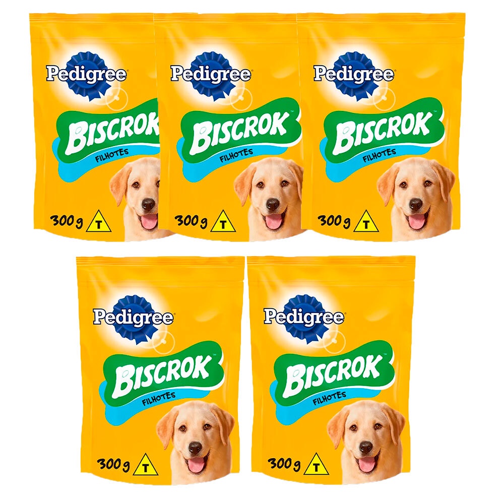 Kit 5 Biscoito Pedigree Biscrok Cães Filhotes 300g - Pets