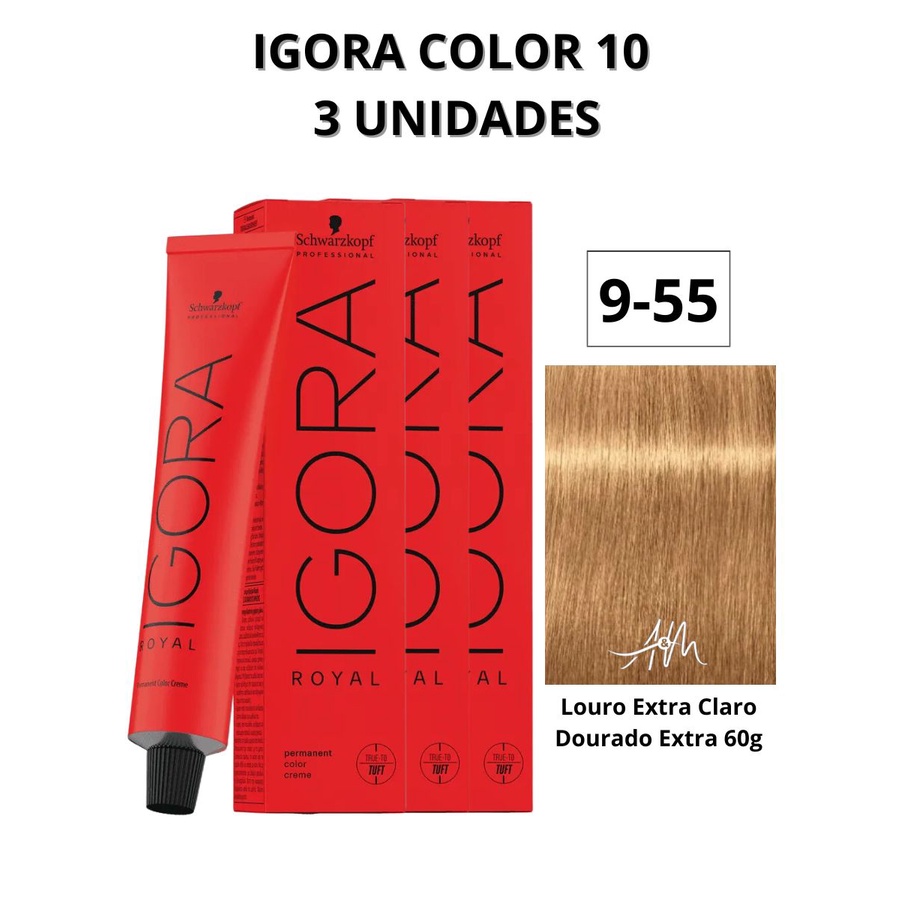 Kit C/ 3 Coloração Igora Royal 9-55 Louro Extra Claro Dourado Extra 60g