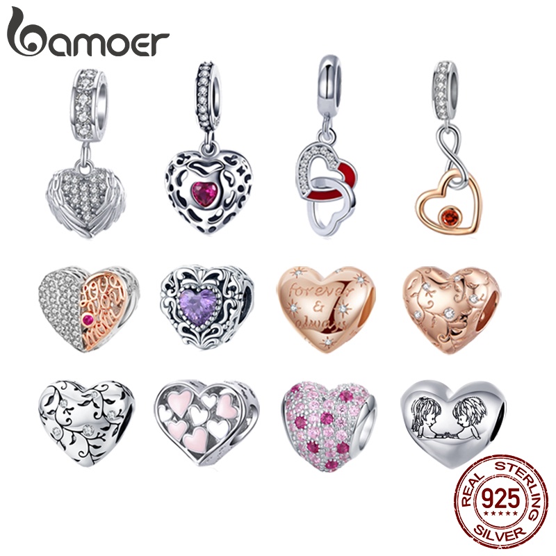 Bamoer Silver Sterling 925 Contas De Múltiplos Tipos De Coração Acessórios De Bricolagem Para Pulseira em Oferta na Shopee