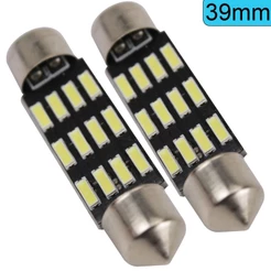 Par De Lâmpadas de Led Automotivas Torpedo 39mm 12v Volts 12 Leds Branca Branco Teto Placa