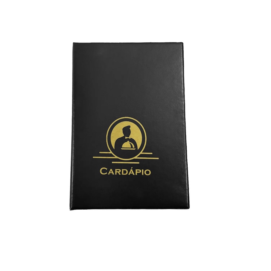 Kit C/ 12 Pasta Cardápio Luxo Preta C/4 Bolsas Em Pvc