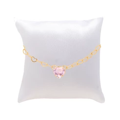 Pulseira Madrinha Pedra Rosa Folheada + Almofadinha