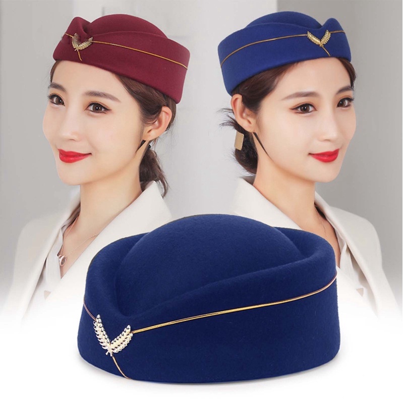 Boné De Comissário De Bordo Feminino Boina De Lã Chapéu Desempenho Britânico Mostrar Coreano Moda Cartola Banda Traje Pi
