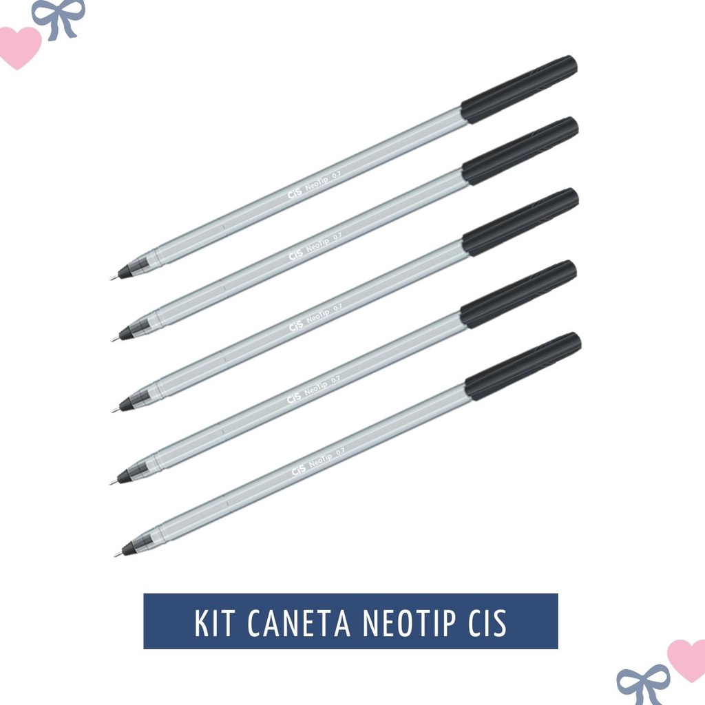 Kit Caneta Preta Cis Neotip Ponta Fina 0.7mm 5 Unidades