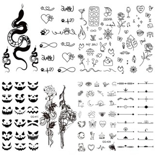Temporary tattoo stickers, waterproof tattoo stickers for men and women, spring, summer, autumn, winter, color design letters, branches and flowers, artistic fingers