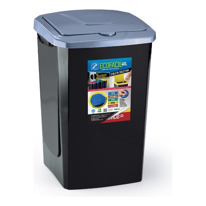Lixeira Ecofácil 40l Automática Ideal Coleta Seletiva Preto