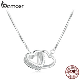 Bamoer S925 Colar Simples De Dois Corações Com Intertravamento Destacável Ideal Para Casais BSN339