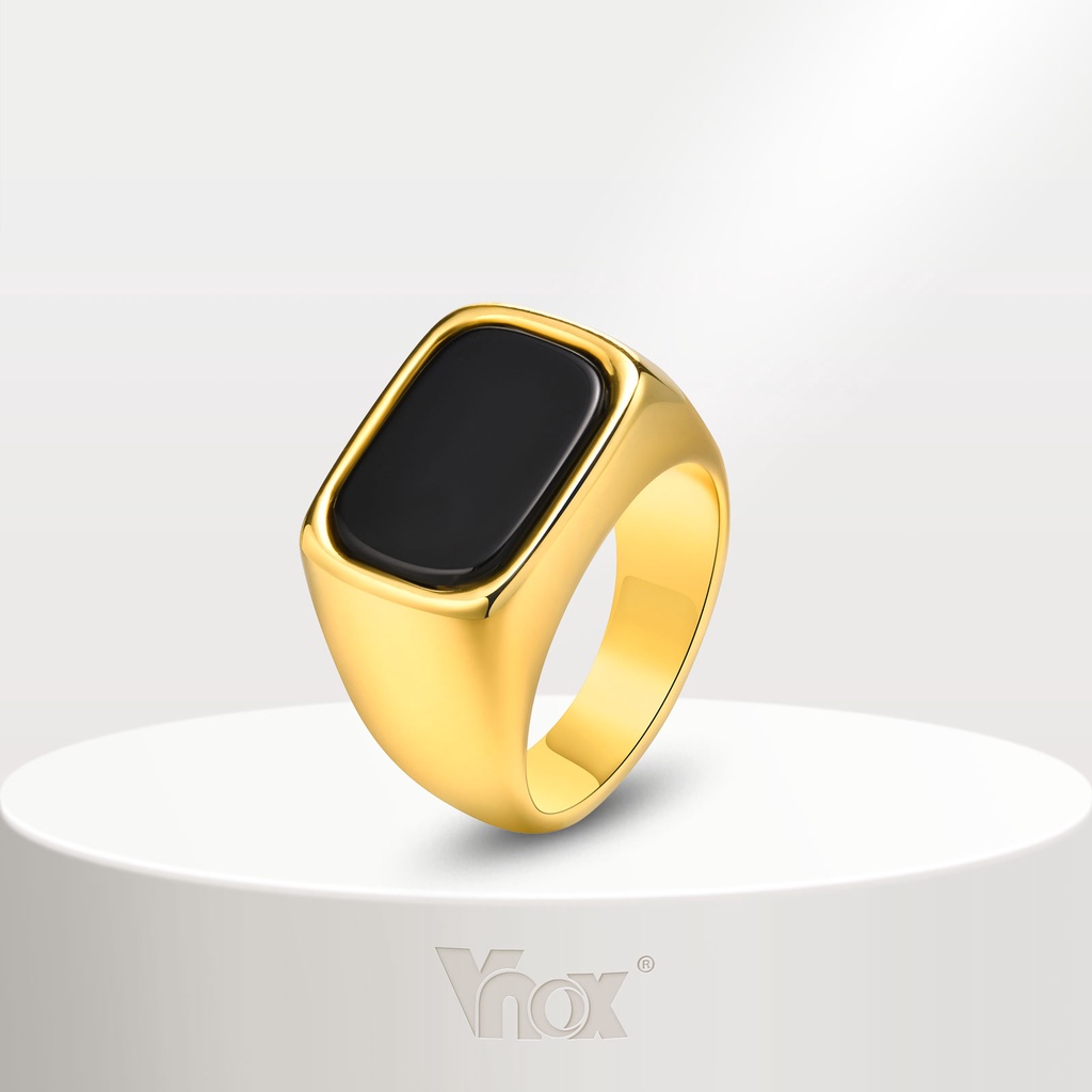 Anel De Moda Masculina Vnox , Rectângulo Geométrico De Aço Inoxidável Pedra Preta , Jóias Masculinas Com Banho De Ouro em Oferta na Shopee