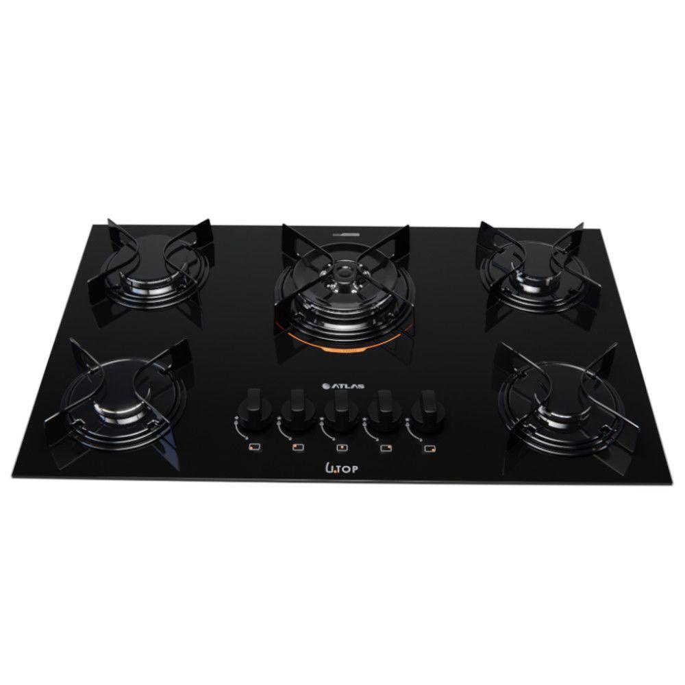 Fogão Cooktop À Gás Atlas U Top 5 Bocas Mesa Em Vidro Temperado Superautomático