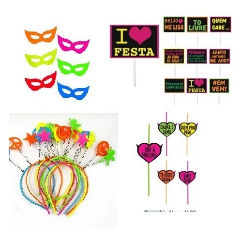 Kit Balada Acessórios De Festa Neon Itens Variados 86 Itens FESTA NEON