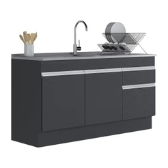 Balcão Cozinha c/ Rodapé Gabinete Pia 150cm 3 Ptas 1 Gav Veneza Multimóveis MP2115.898 Preto/Branco