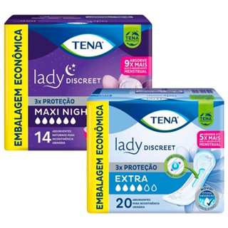 Kit Absorvente para Incontinência Urinária Lady Discreet Maxi Night com 14 unidades + Absorvente Para Incontinência Urinária Tena Lady Discreet Extra em Oferta na Shopee